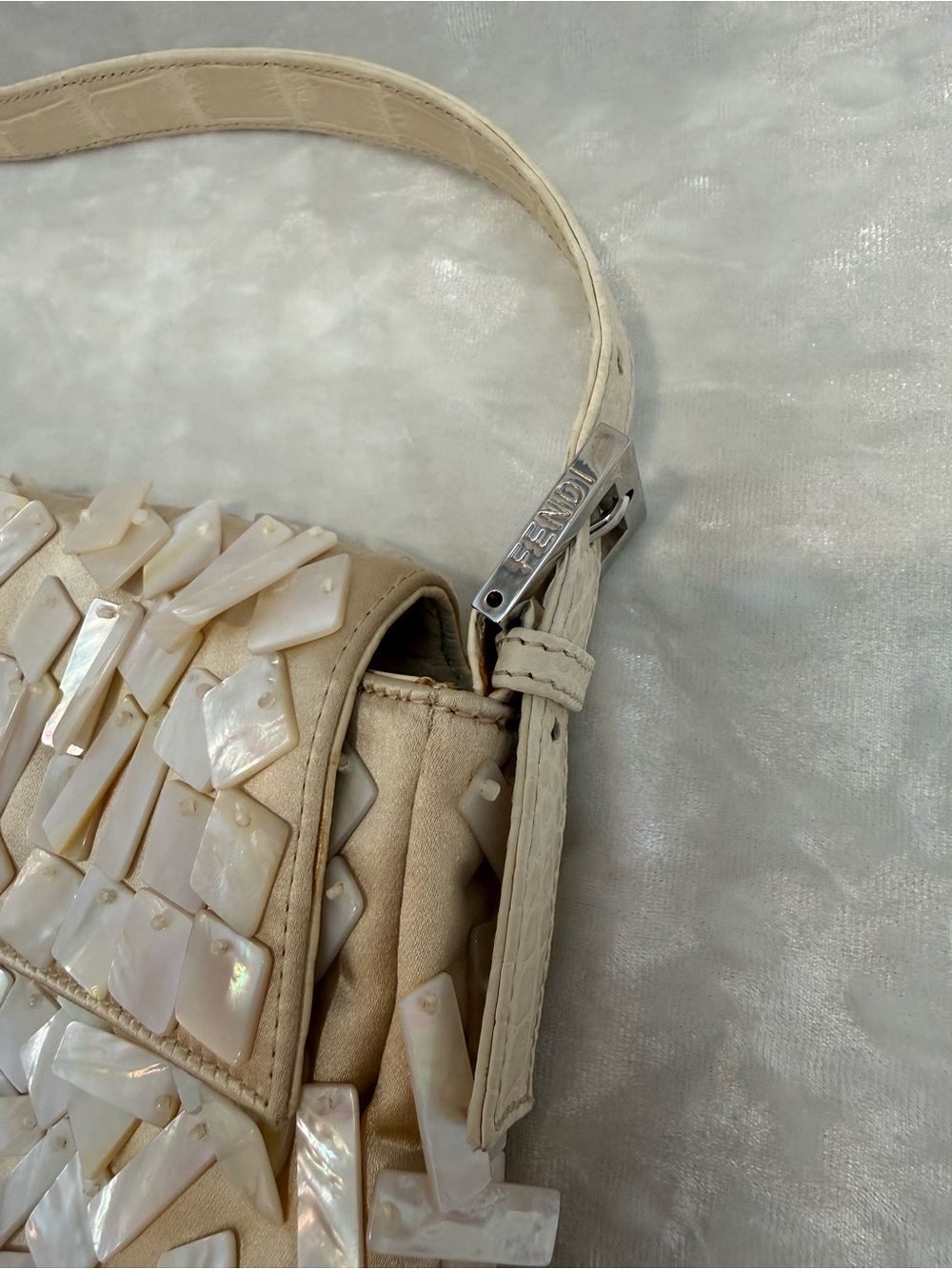 Fendi Baguette Mother-of-Pearl Vintage Glitter Shoulder Bag - Picture 15 of 15
